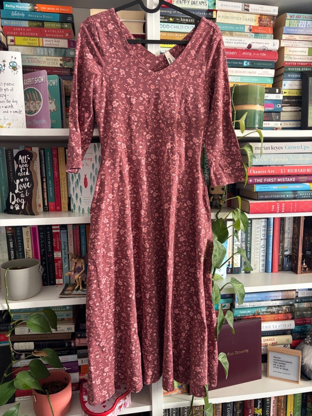 Pact Rose Floral V‑Neck Midi Dress